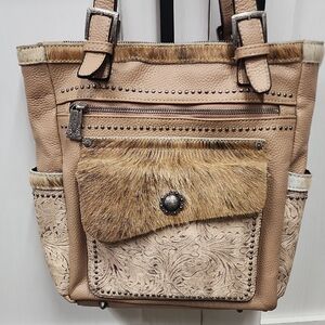 Chic Tan Shoulder Bag with Fur Detail Trinty Ranch Conceal Handbag Purse